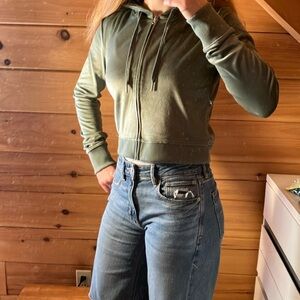 Aerie velvet hooded cropped long sleeve zip up